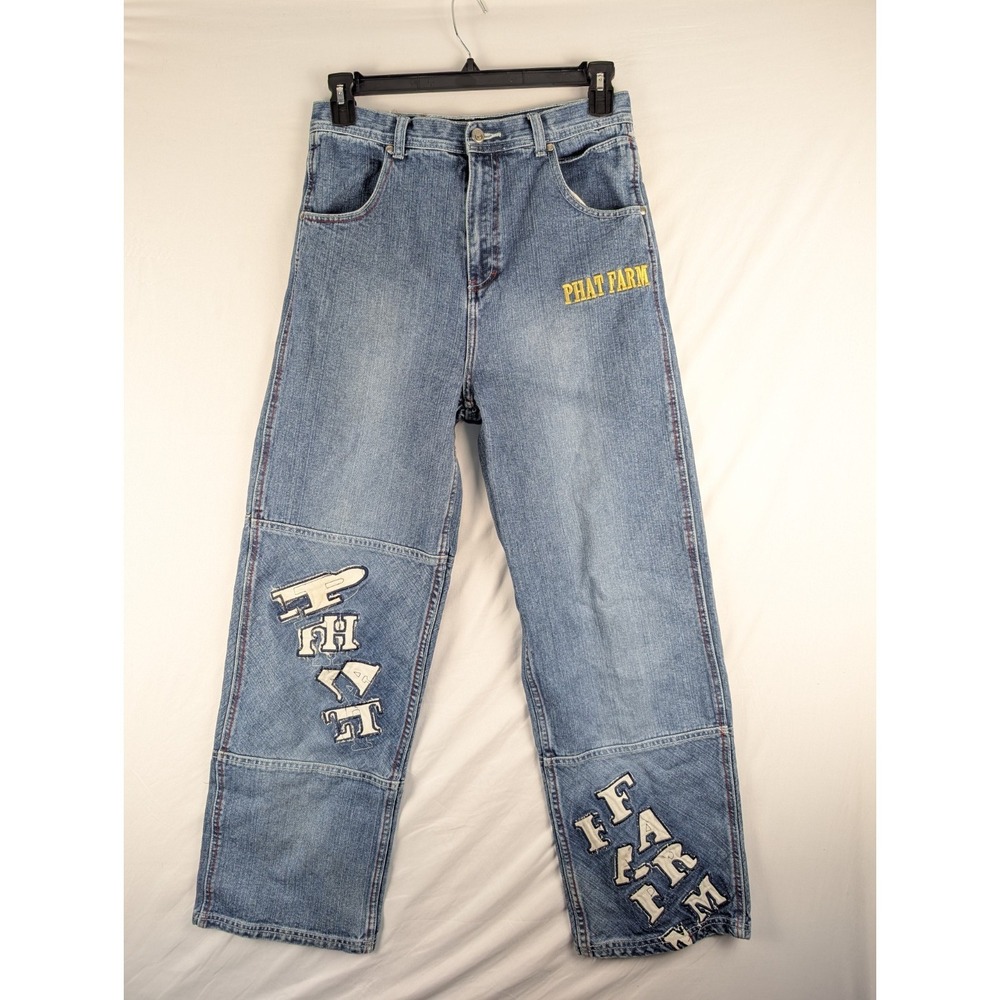 PHAT FARM Jeans Vintage Y2K Youth 20‎ Blue Hip Hop Skate Embroidered